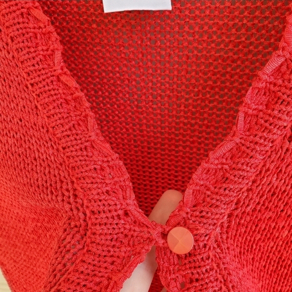 Sag Harbor Vintage Y2K Aesthetic Open-weave Crochet Cropped Red Summer Cardigan - Picture 7 of 15